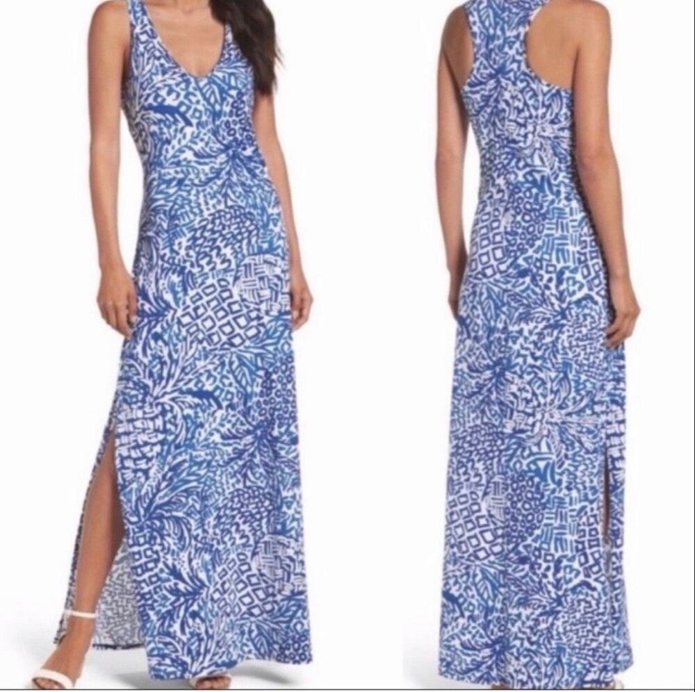 Lilly Pulitzer Kerri Maxi Dress Indigo Home Slice Pineapple Women’s Size XS